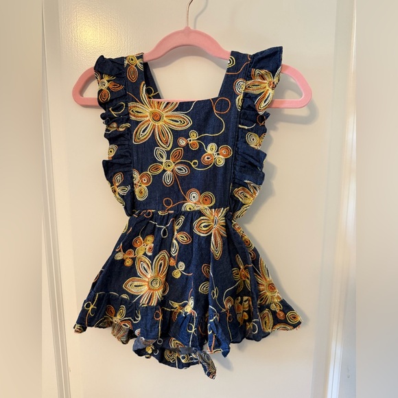 embroidered denim pinafore dress Harper Embroidered Denim Dress – forevermore boutique main image 0